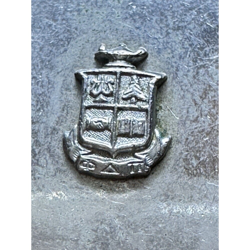 Vintage Phi Delta Pi Crest Pendant Necklace Silvertone Greek Fraternity Fob